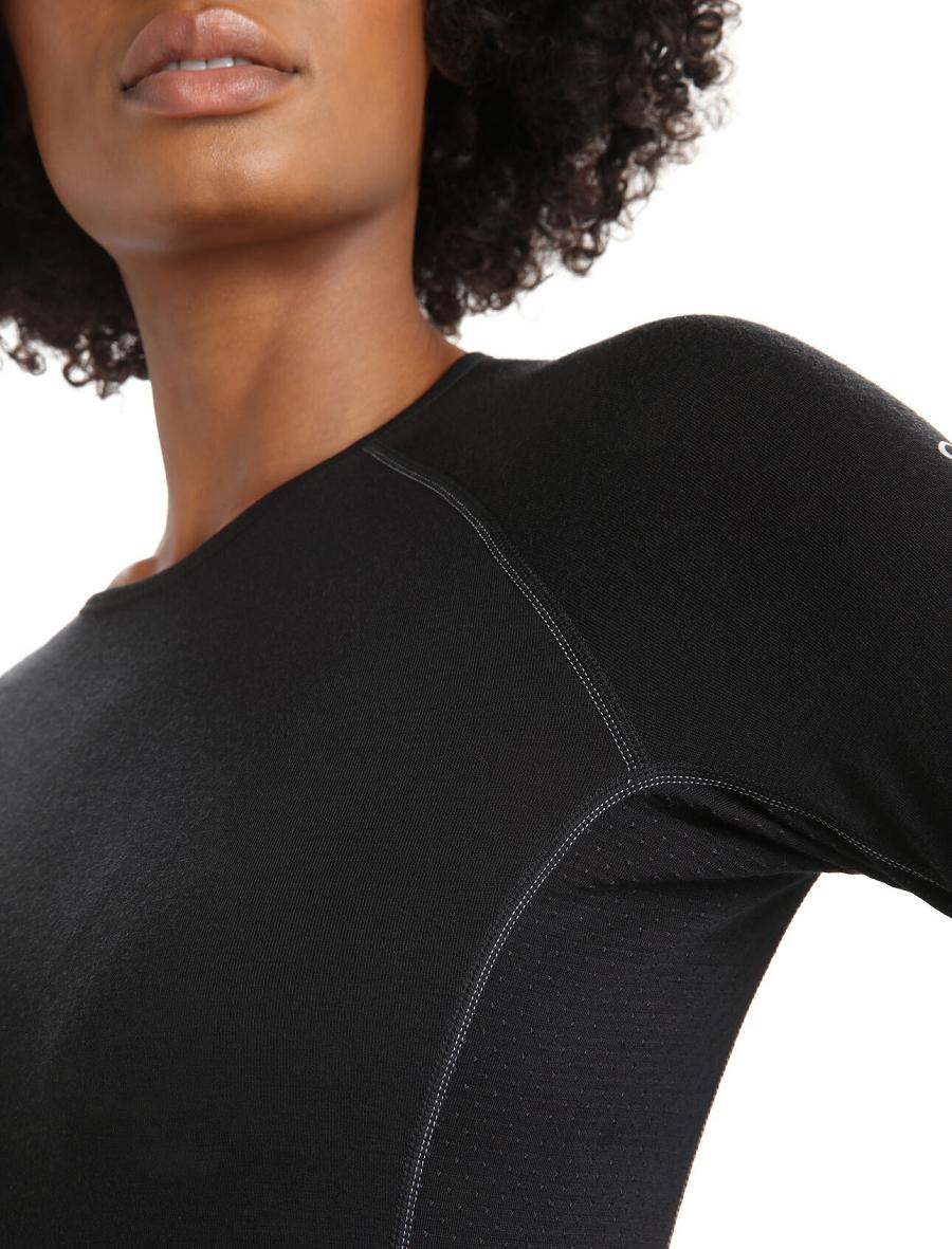 Black Icebreaker BodyfitZone™ Merino 150 Zone Long Sleeve Crewe Thermal Top Women's Base Layers | AU 1887SGLO